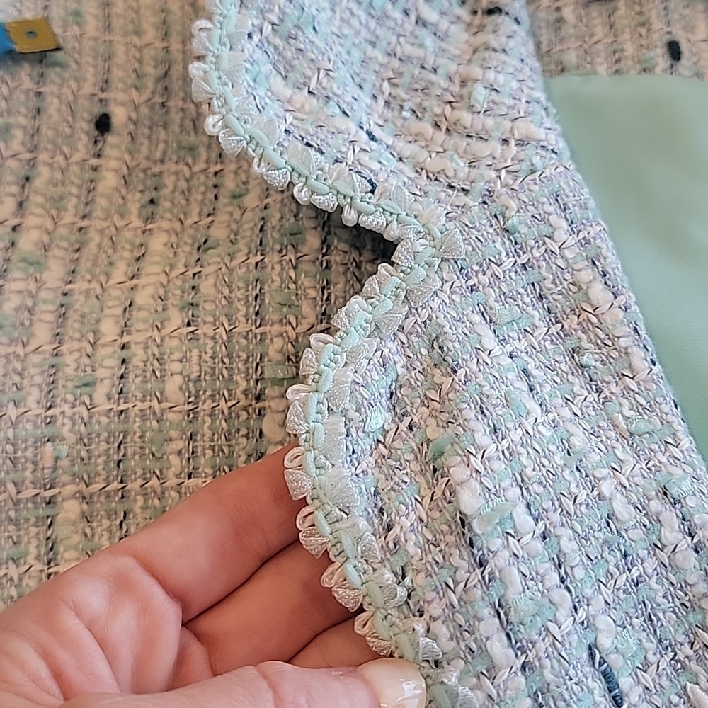 Alfred Dunner Blue White Aqua Boucle Tweed Suit Blazer Jacket 14 Petite - Picture 15 of 15